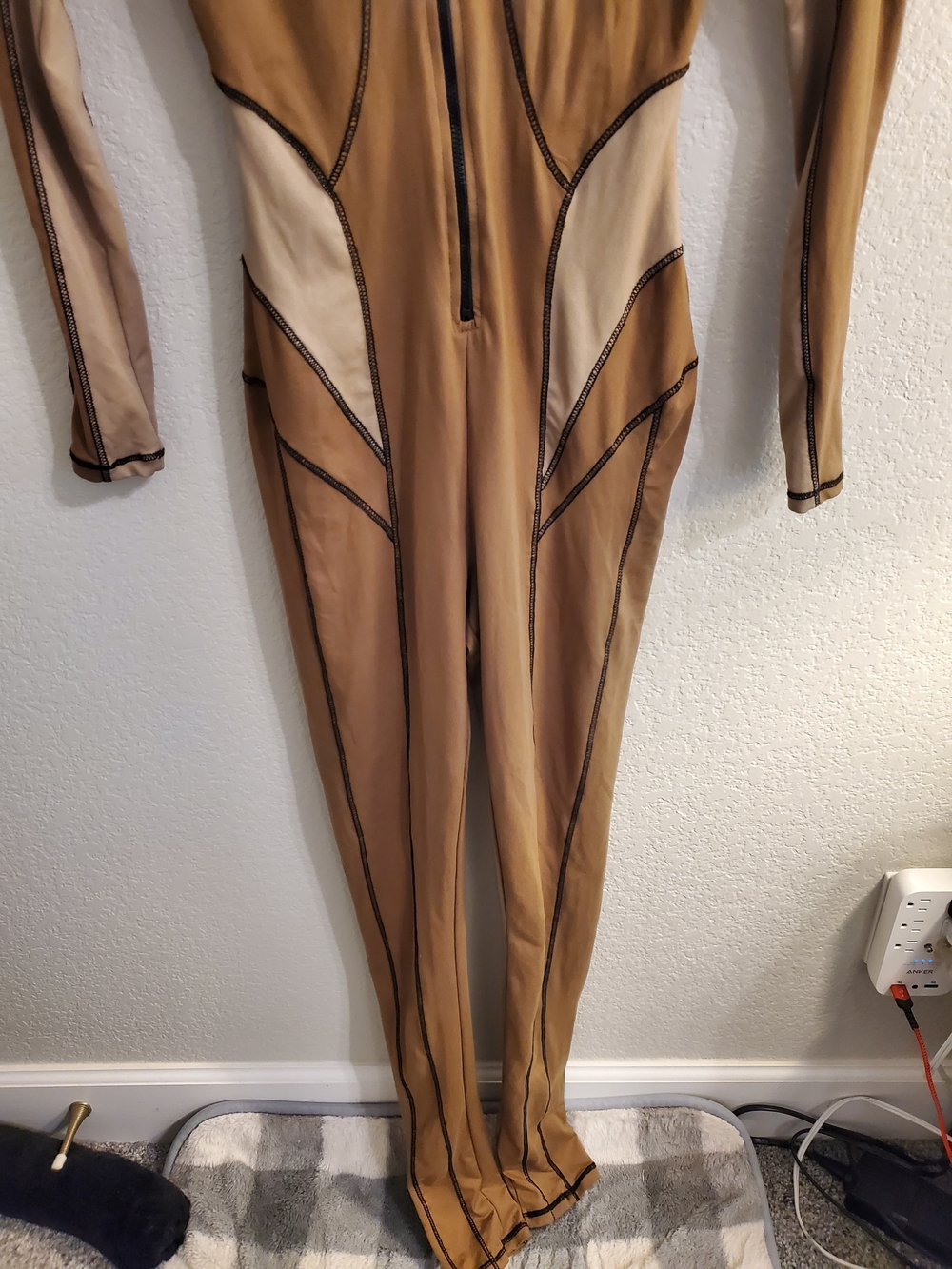Fashion Nova Tan and Cream Long-Sleeve Jumpsuit - Picture 6 of 12